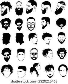 African Men Vector, Afro Men, Black Man Vector, African American American Afro American Afro-American Afro-Amerikaner, Curry-Stil Schwarze Männer Silhouetten 