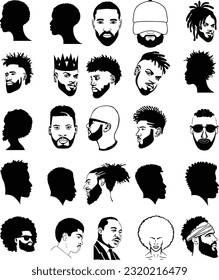 African Men Vector, Afro Men, Black Man Vector, African American American Afro American Afro-American Afro-Amerikaner, Curry-Stil Schwarze Männer Silhouetten 