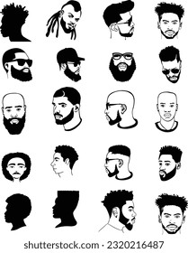 African Men Vector, Afro Men, Black Man Vector, African American Black African American afro male face, curls hair style Black men Silhouettes  svg