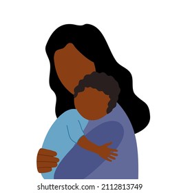 African mom holding her baby child in flat design on white background.