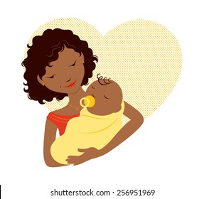 African mother holding baby in front of a heart.