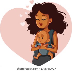 African Mother Holding Newborn in  Baby Wearing System. Maternal love concept illustration
