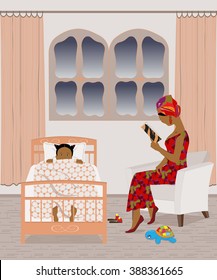 African mother reading a bedtime story to her daughter