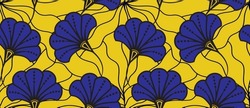 African Motif Ethnic Traditional Pattern. Seamless Beautiful Yellow And Blue Color. Pattern For Fashion. African Wax Prints.