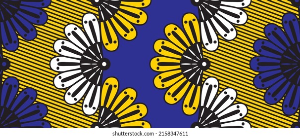 African Motif Ethnic Traditional Pattern. Seamless Beautiful Yellow And Blue Color. Pattern For Fashion. Geometric Abstract Motif. African Wax Prints.