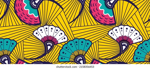 African Motif Ethnic Traditional Pattern. Seamless Beautiful Floral African Style. Pattern Yellow Background For Fashion. African Wax Prints.