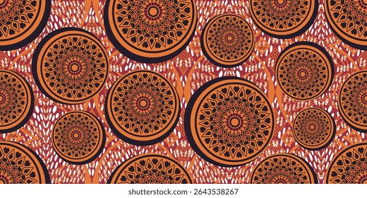 African motif ethnic traditional pattern. seamless beautiful orange color. pattern for fashion. Geometric abstract motif. African wax prints. circle pattern African design. Beautiful fashion design.