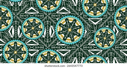 African motif ethnic traditional pattern. seamless beautiful green and blue color. pattern for fashion. Geometric abstract motif. African wax prints. circle pattern african design. 