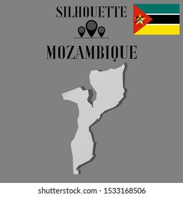 African Mozambique outline world map silhouette vector illustration, creative design background, national country flag, objects, element, symbols from countries all continents set. 