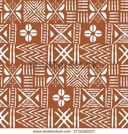 African Mudcloth Pattern Seamless Vector Hand Drawn Bogolan Textile Background