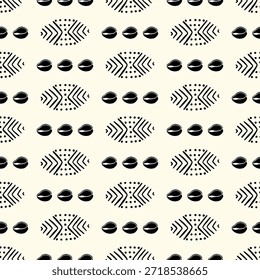 African Mudcloth Nahtloses Muster, handgezeichneter tribal geometrischer Hintergrund, Boho Ethic Textile Design