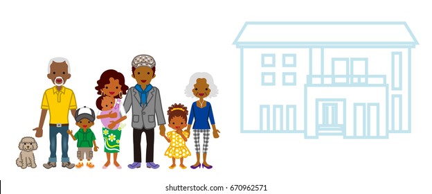 African multi-Generation family with the residence