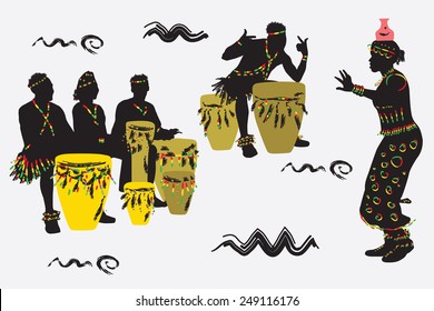 African Musicians Dance And Play The Drums.