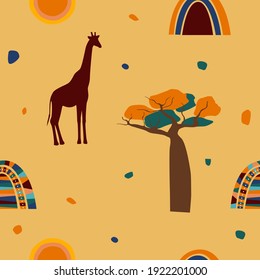 African national ethnic symbol seamless pattern background. Afro symbol seamles print for fabric,  wallpaper, souvenir shop wrapping paper, summer dress textile, travel agency banner etc.