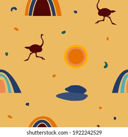 African national ethnic symbol seamless pattern background. Afro symbol seamles print for fabric,  wallpaper, souvenir shop wrapping paper, summer dress textile, travel agency banner etc.