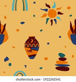 African national ethnic symbol seamless pattern background. Afro symbol seamles print for fabric,  wallpaper, souvenir shop wrapping paper, summer dress textile, travel agency banner etc.