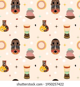African national ethnic symbol seamless pattern background. Afro symbol seamless print for fabric, wallpaper, wrapping paper, dress textile, travel agency banner etc. vector cartoon  illustration