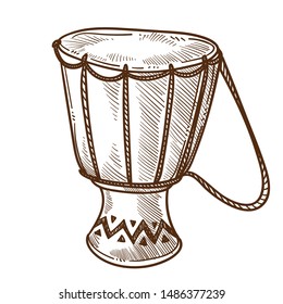African national musical instrument, tom tom isolated sketch vector. Drum or percussion, music playing, souvenir from Africa, art and culture. Beat and rhythm, live sound folk concert equipment drawin