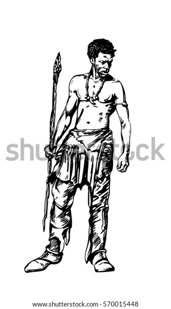 African Native Male Warrior Hand Drawn Stock Vector (Royalty Free ...