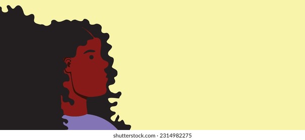 African natural beautiful woman as template with place for text, flat vector stock illustration