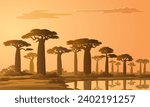African Nature with Baobab Trees, Madagascar Landscape, vector illustration isolated, eps