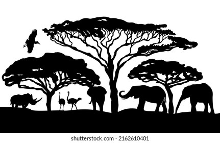 African nature silhouette. Vector illustration