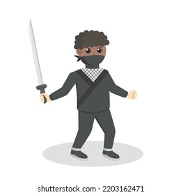 african ninja with katana design character on white background