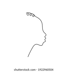 African Non-binary Face In Profile With Curly Hair, Continuous One Line Drawing, Abstract Illustration Single Line, Afro People Minimalist Design Contemporary Portrait Face Line Art