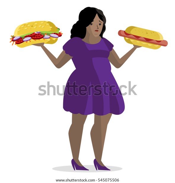 African Obese Girl Eating Fast Food Stock Vector (Royalty Free) 545075506