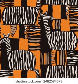 African orange and black color zebra seamless pattern background