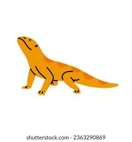 African orange reptile. Cute small lizard standing. Tropical gecko, friendly salamander, happy newt. Jungle animal with tail. Ancient beast. Flat isolated vector illustration on white background