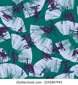 African, oriental seamless abstract pattern drawn on green background for fabric.