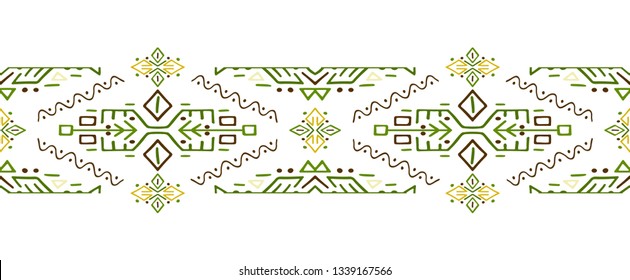 African ornament seamless stripe pattern. Polynesian decorative border. Aztec Peru Mexican Scandinavian traditional decor.