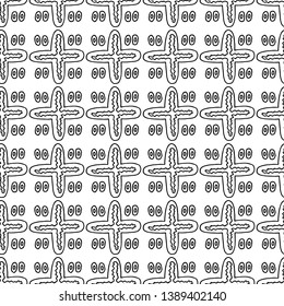 African ornaments seamless pattern. Hand drawn black and white ethnic background. 