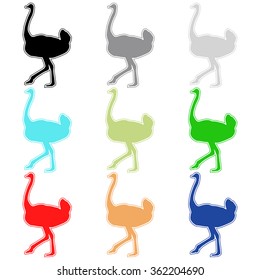 African Ostrich icon set. Vector illustration isolated on white background.