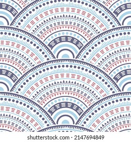 African Overlapping Circles Wallpaper Design Vector Seamless Pattern. Folk Motifs Suzani Line Art Geometry. South African Folk Medallion Concentric Shapes Seamless Geometric Pattern.