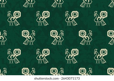 African paisley boho animal Ikat seamless pattern embroidery border. Ethnic ikat saree sarong  flower design for Ikat pattern and Ethnic Pattern.Border indian animal peacock Aztec embroidery patterns.