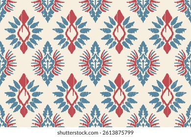  African paisley boho Floral Ikat seamless pattern embroidery border. Ethnic ikat saree sarong  flower design for Ikat pattern and Ethnic Pattern.Border indian floral Aztec embroidery patterns.