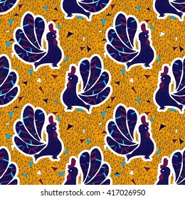 African pattern. Black cock. Hand drawn
