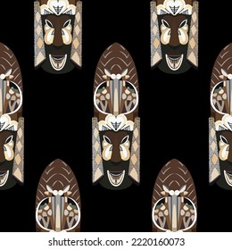 Afrikanisches Muster brauner geometrischer Masken mit weißen Elementen