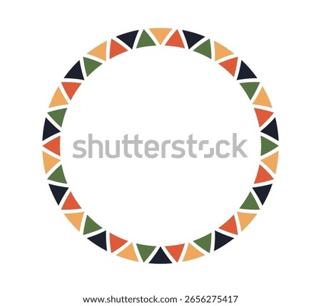 African pattern circle frame. Mexican ethnic motif border. Triangular ornament round frame. Sun stamp. African ethnic culture ornament Vector illustration isolated on white background.