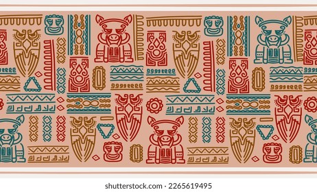 African pattern culture drawing. Hand drawn doodle vector, illustration for fashion textile print. Sketchy pictogram decoration. Ethnic ornament with boho colors.
