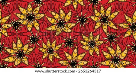 African pattern. ethnic traditional red pattern. seamless beautiful Kitenge, chitenge, Ankara style. fashion design. Geometric floral abstract motif. Yellow Floral Ankara prints, African wax prints