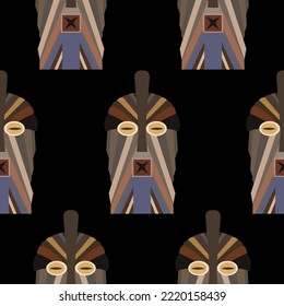 African pattern of geometric masks with square mouth