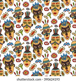 African pattern, masks and doodles.