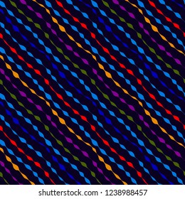 African pattern of smooth color lines imitating traction embroidery, seamless vector ornament on dark background