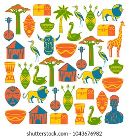 African pattern. Travel to Africa ethnic icons. Tribal illustration.  