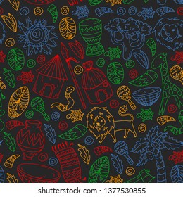 African pattern with tribal elements and animals