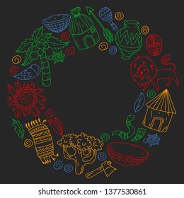 African pattern with tribal elements and animals