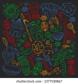 African pattern with tribal elements and animals